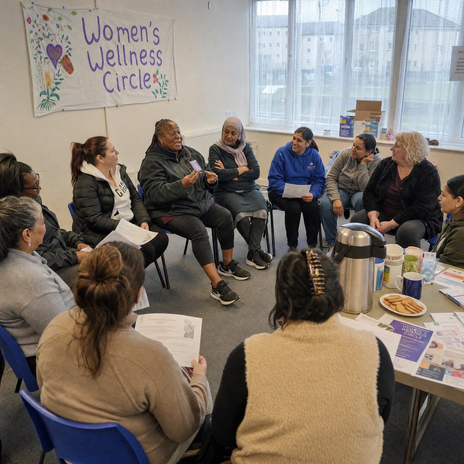 A community health advocate and a community member reviewing an NHS letter together